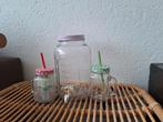 Glazen fles met kraantje/limonade tap met 2 bekers, Ophalen of Verzenden, Zo goed als nieuw, Overige typen