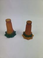 Twee lampenkappen glaspasta oker en groen art deco, Antiek en Kunst, Ophalen of Verzenden