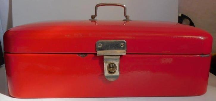 Brocante rode emaille broodtrommel, Antiek en Kunst, Antiek | Emaille, Ophalen of Verzenden