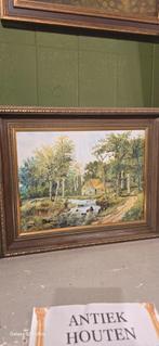 Schilderij: Boerderijtje aan rivier, gesigneerd A.V. '86, Ophalen