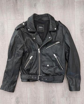 Zara real heavy leather biker jacket L beschikbaar voor biedingen