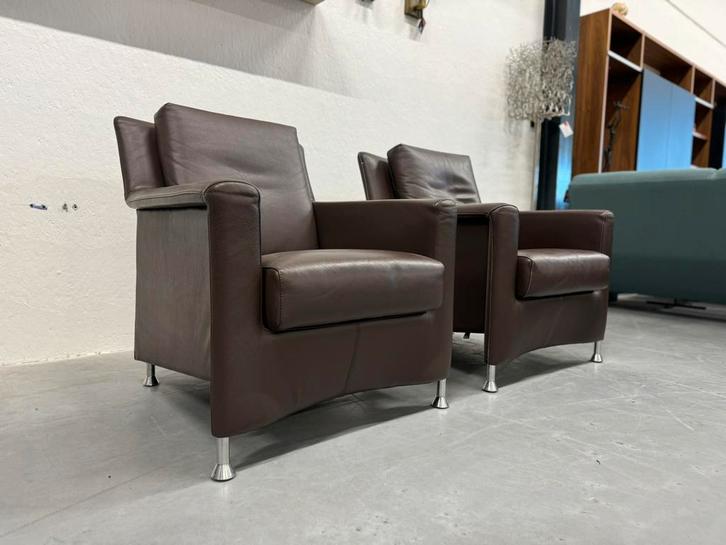 2 Leolux Paian Fauteuils bruin senso leer Design stoel, Huis en Inrichting, Fauteuils, Zo goed als nieuw, Leer, 75 tot 100 cm