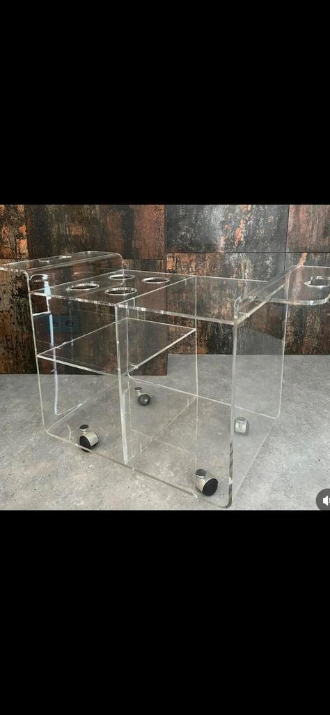Midcentury plexiglas  (bar)trolley, Huis en Inrichting, Tafels | Sidetables, 25 tot 50 cm, Rechthoekig, Ophalen