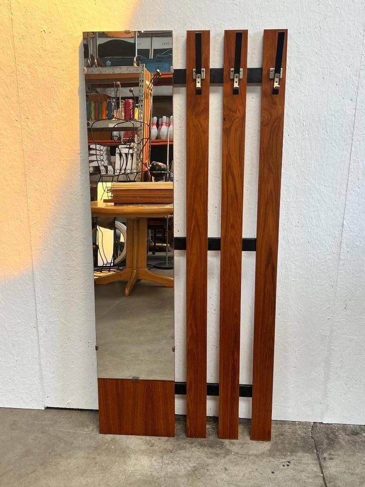 Vintage kapstok/ wandkapstok met spiegel, 1970's, Huis en Inrichting, Woonaccessoires | Kapstokken, Gebruikt, Wandkapstok, Minder dan 100 cm