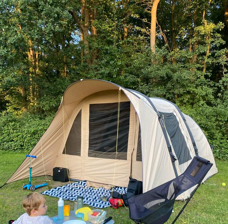 Opblaasbare katoenen Familietent - Eureka Santa Cruz Aeris, Caravans en Kamperen, Tenten, tot en met 5, Zo goed als nieuw, Ophalen