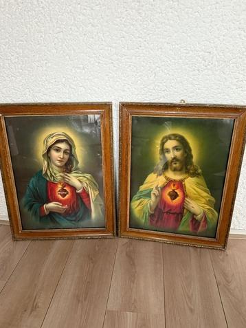 Vintage religieuze afbeeldingen in lijst beschikbaar voor biedingen