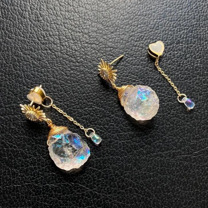 Oorbellen regenboogkwarts maansteen kleur, Sieraden, Tassen en Uiterlijk, Oorbellen, Nieuw, Hangers, Zilver, Wit, Met kristal