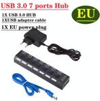 USB Hub 3.0 - 7 LED ports schakelbaar - *5Gbps* + AC Adapter, Telefoon, Nieuw, Ophalen of Verzenden, Prime