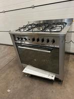 Rvs gasfornuis 5 pits met oven afzuigkap en achter rvs plaat, Ophalen