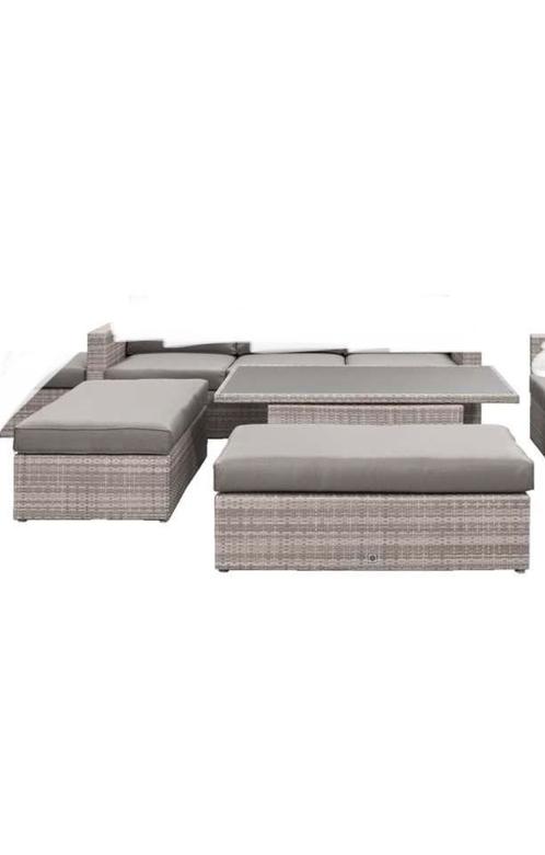 Eetset le Sud verstelbare tafel aluminiumfame grijs/bruin, Tuin en Terras, Terrasdelen en Vlonders, Zo goed als nieuw, Composiet