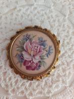 Antiek brocante oude limoges broche porselein bloemen roze., Antiek en Kunst, Antiek | Porselein, Ophalen of Verzenden