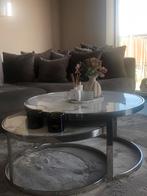 Twee Ronde Marmeren Salontafels, Huis en Inrichting, Tafels | Salontafels, Ophalen, Rond, 50 tot 100 cm, Zo goed als nieuw