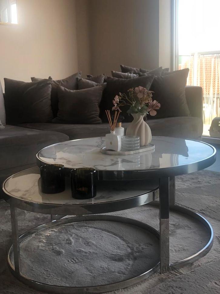 Twee Ronde Marmeren Salontafels, Huis en Inrichting, Tafels | Salontafels, Zo goed als nieuw, Minder dan 50 cm, 50 tot 100 cm