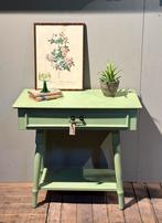 Brocante tafetje - sidetabletje - bijzettafeltje - groen, Ophalen, 50 tot 100 cm, Zo goed als nieuw, Minder dan 100 cm