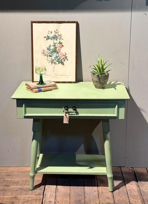 Brocante tafetje - sidetabletje - bijzettafeltje - groen, Huis en Inrichting, Tafels | Kaptafels, Zo goed als nieuw, Minder dan 100 cm