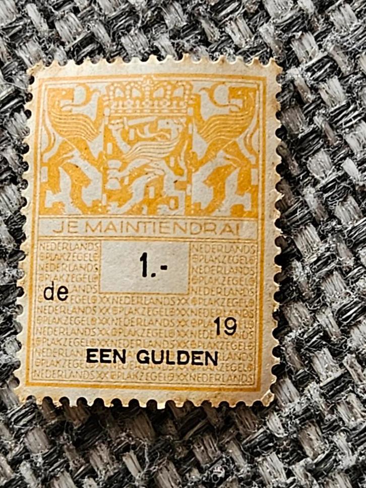 Nederland 1 Gulden 1919 - Gele Plakzegel, Postzegels en Munten, Postzegels | Nederland, Gestempeld, T/m 1940, Ophalen of Verzenden