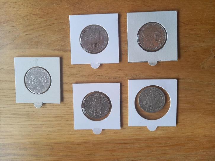 1 gulden 1851 1863 1864 1865 1866 Willem 3 III, Postzegels en Munten, Munten | Nederland, Setje, 1 gulden, Koning Willem III, Zilver