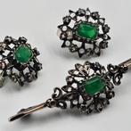 Art deco smaragd sieraden set broche oorbellen zilver, Sieraden, Tassen en Uiterlijk, Ophalen of Verzenden, Zo goed als nieuw