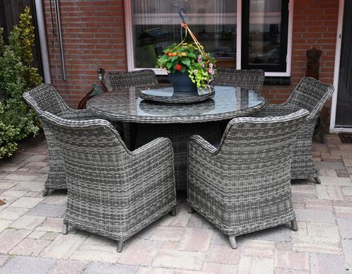 Dining set, Wicker Natural grey, 6 personen, ronde tafel, Tuin en Terras, Tuinsets en Loungesets, Gebruikt, Tuinset, Wicker, 6 zitplaatsen