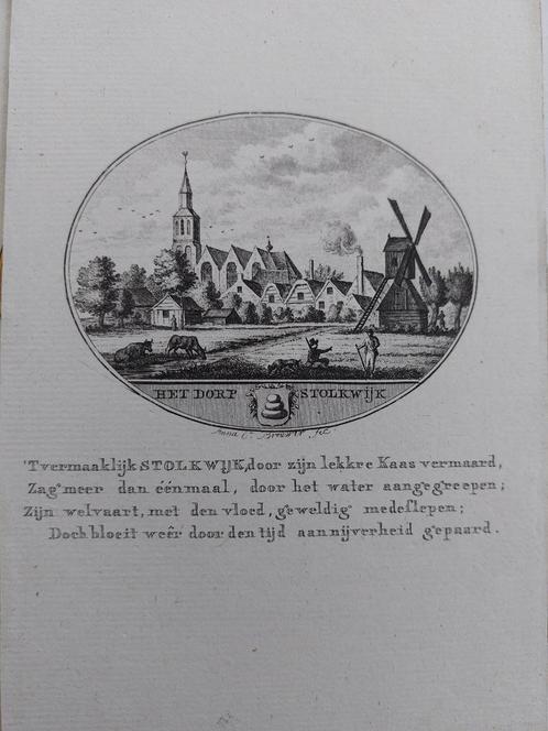 34 / Stolkwijk Krimpernerwaard Gravure 18e eeuw van Ollefen, Antiek en Kunst, Kunst | Etsen en Gravures, Ophalen of Verzenden