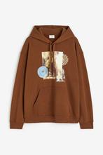 H&M Bruine Grafische Hoodie Maat S – Bosprint, 65% Katoen, Bruin, Ophalen of Verzenden, Zo goed als nieuw, H&M