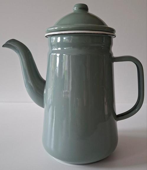 Koffiepot, emaille, groengrijs/wit, 1,3 L, Antiek en Kunst, Antiek | Emaille, Ophalen of Verzenden