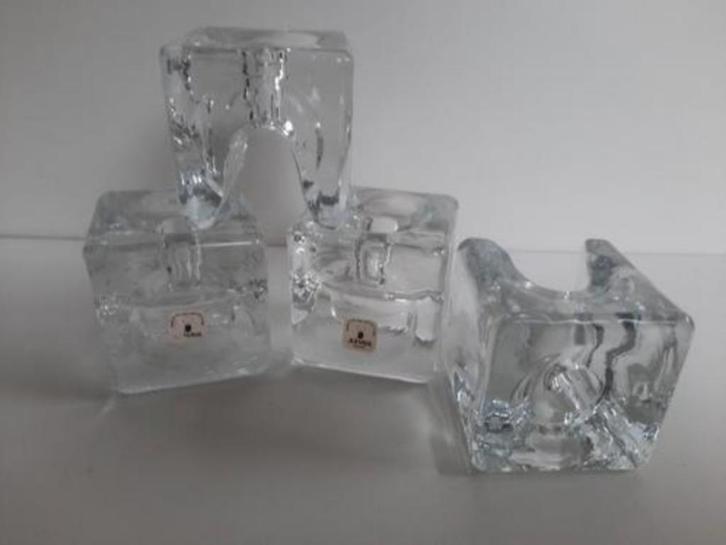 set van 4 Juhava glazen blokvormige kandelaars, Antiek en Kunst, Antiek | Kandelaars, Glas, Ophalen of Verzenden