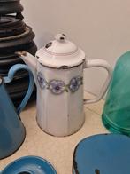 Zeer oude emaille kan met viooltjes decor, Ophalen of Verzenden