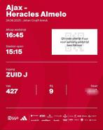 Te koop 1 kaartje voor Ajax vs Heracles sfeervak 427 laag, Tickets en Kaartjes, Eén persoon, September