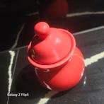Schattig rood potje met deksel, Porselein of Keramiek, Schaal, Verzenden, Rond