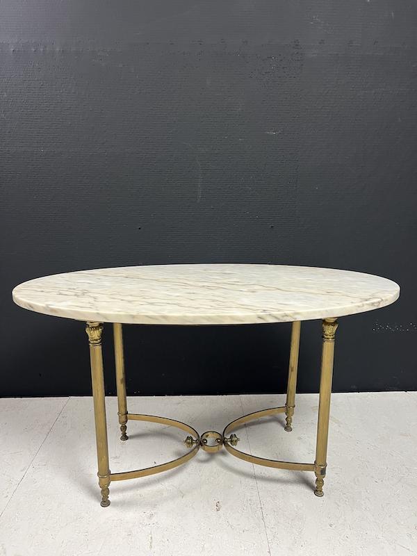 Vintage marmeren bijzettafel, Huis en Inrichting, Tafels | Bijzettafels, Gebruikt, Ovaal, 45 tot 60 cm, 75 cm of meer, Overige materialen