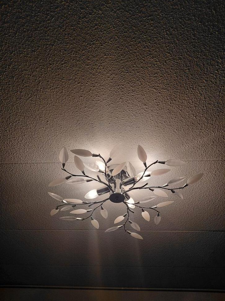 Moderne Plafondlamp met Bladmotief, Huis en Inrichting, Lampen | Plafondlampen, Zo goed als nieuw, Glas, Metaal, Ophalen of Verzenden