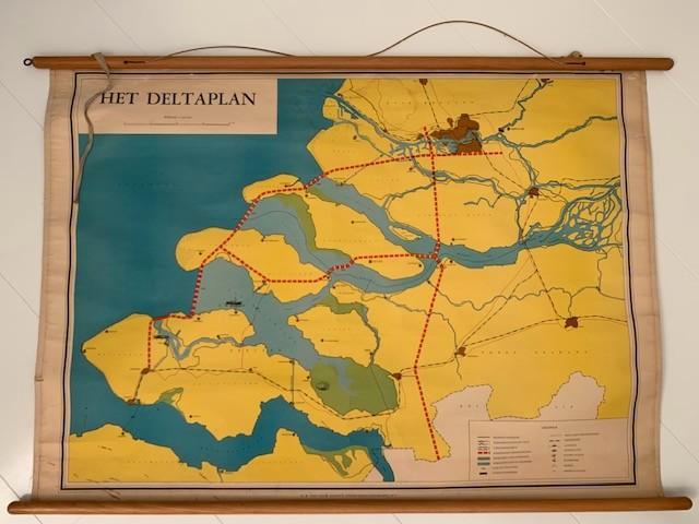 schoolkaart deltawerken vintage 1960, Antiek en Kunst, Antiek | Schoolplaten, Aardrijkskunde, Ophalen of Verzenden