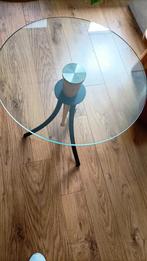 Vintage glazen bijzettafeltje. Glasplaat kan er op gedraaid, Minder dan 55 cm, Gebruikt, Rond, Glas