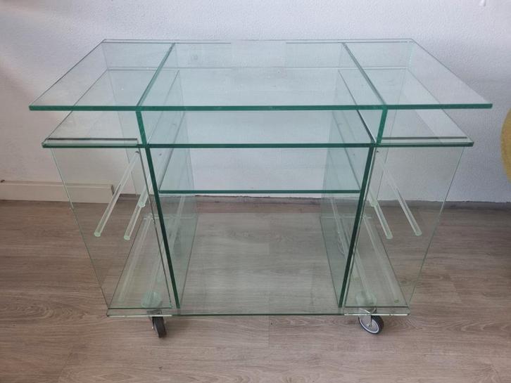 Glazen Serveerwagen/Tafel, Huis en Inrichting, Kasten | Televisiemeubels, Zo goed als nieuw, Minder dan 100 cm, 50 tot 100 cm