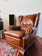 Bruin lederen oorfauteuil, Huis en Inrichting, Fauteuils, Ophalen, Gebruikt, 50 tot 75 cm, Leer