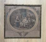 Antieke gravure Le Bonheur Du Menage in goudkleurige lijst, Ophalen of Verzenden