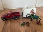 Schleich pick-up met trailer paard 2 poppetjes en toebehoren, Verzamelen, Speelgoed, Ophalen of Verzenden, Zo goed als nieuw