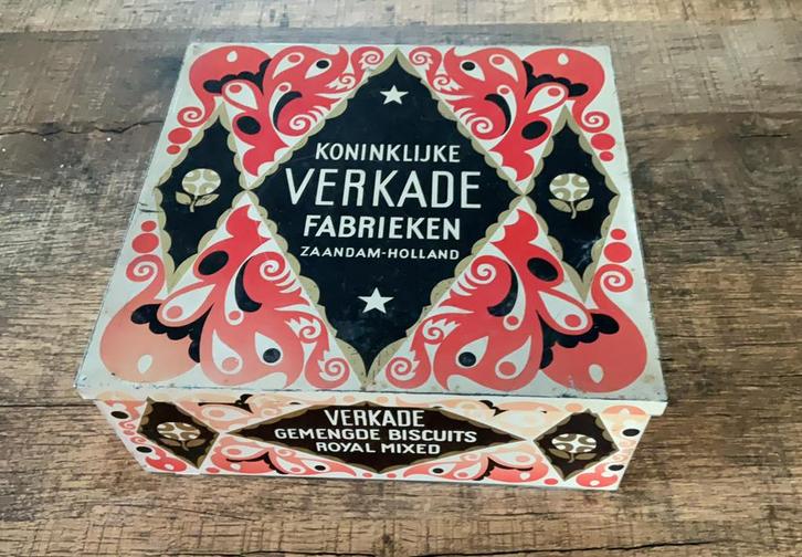 Vintage verkade biscuit blik 1949, Verzamelen, Blikken, Gebruikt, Koek(jes), Verkade, Ophalen of Verzenden