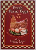 Fresh farm eggs chickens kip reclamebord van metaal wandbord