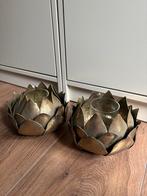2 goude metalen windlichten, Ophalen of Verzenden, Zo goed als nieuw, Metaal, Minder dan 25 cm