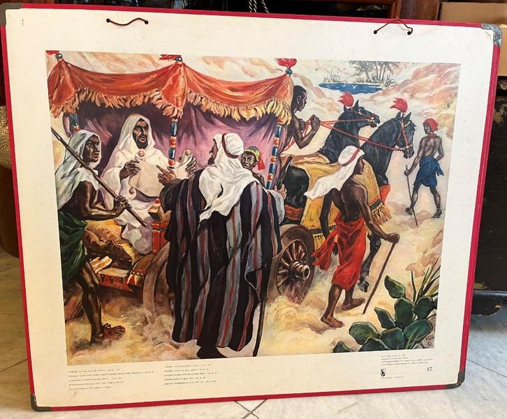 Oude schoolplaat nr. 57: Bekering Ethiopiër, Antiek en Kunst, Antiek | Schoolplaten, Ophalen