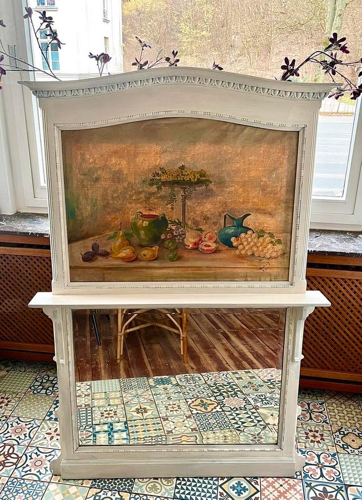 Prachtig antiek 152cm x 103cm trumeau spiegel met stilleven, Antiek en Kunst, Antiek | Spiegels, 100 tot 150 cm, 150 tot 200 cm