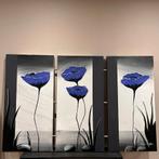 Modern drieluik schilderij met paarse bloemen – 157x100 cm, Ophalen