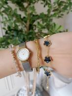 Armband met zwarte parelmoer bloemen, Sieraden, Tassen en Uiterlijk, Armbanden, Staal, Nieuw, Ophalen of Verzenden, Met bedels of kralen