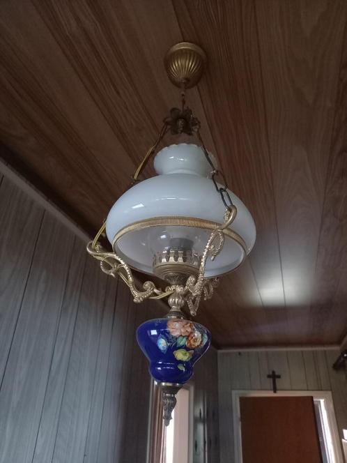 Antieke glazen hanglamp met bloemen, Antiek en Kunst, Antiek | Lampen, Ophalen