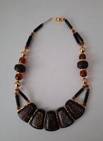 Vintage Ketting Bruin Zwart Goud 46cm, Ophalen of Verzenden, Gebruikt, Bruin, Kunststof