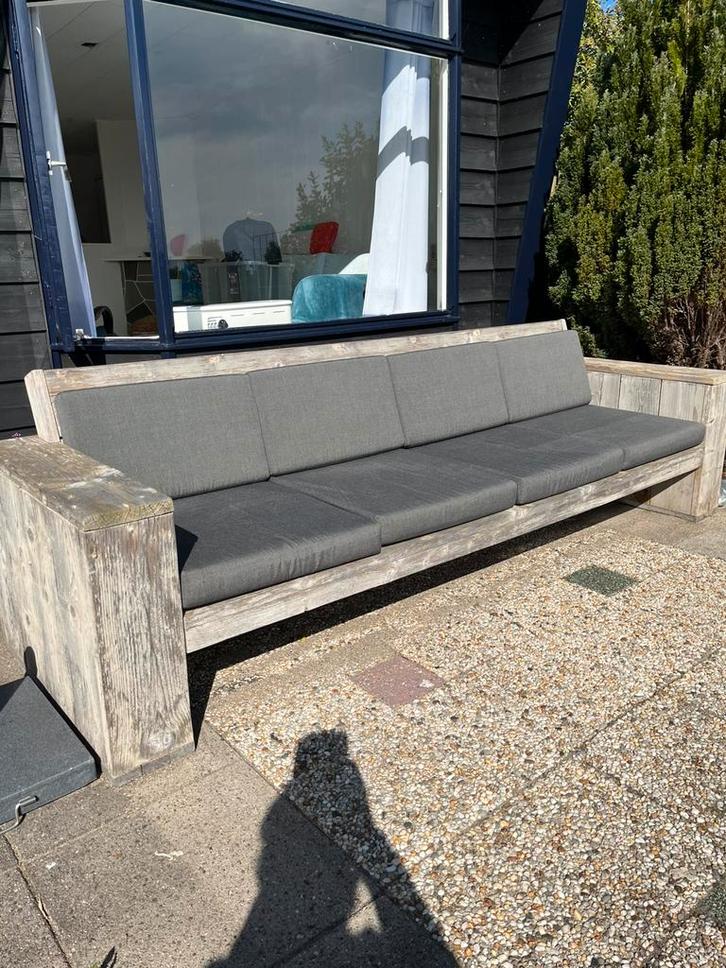 Tuinbank van steigerhout inclusief 4 zit- en rugkussens, Tuin en Terras, Tuinbanken, Gebruikt, Hout, Ophalen of Verzenden