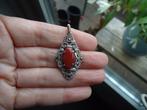 mooie echt zilveren hanger art deco met brique kleur steen, Sieraden, Tassen en Uiterlijk, Antieke sieraden, Ophalen of Verzenden
