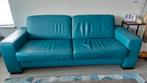 Blauwe leren bank - 233 cm breed, Huis en Inrichting, Ophalen, Gebruikt, Driepersoons, Rechte bank